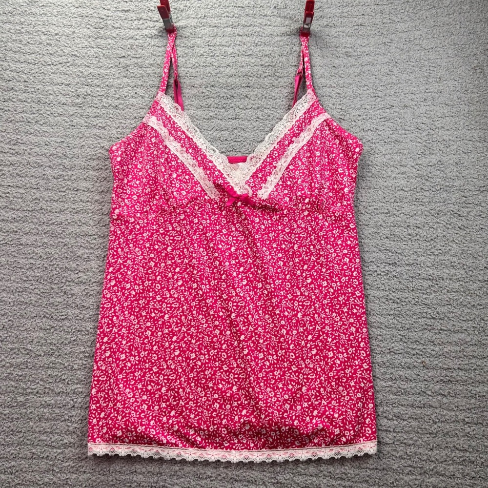 Marilyn Monroe Cami Top Floral Lace Pink Satin M Y2K Coquette Vintage 2000s